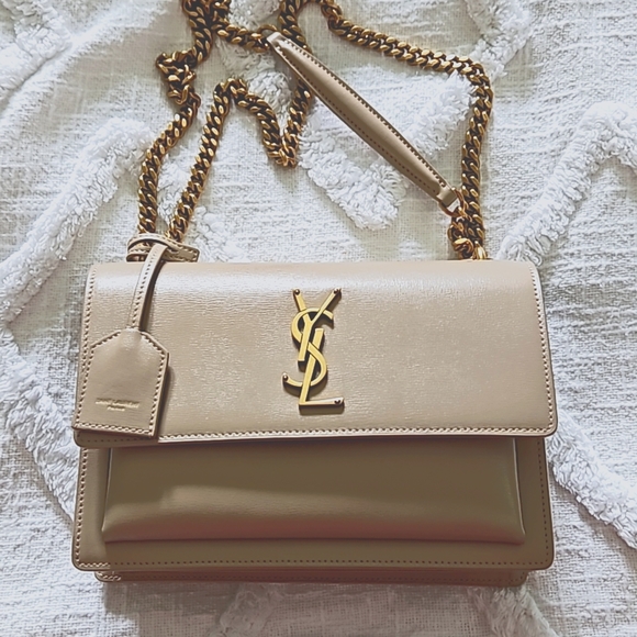 Authentic YSL sunset medium bag in nude smooth leather - Picture 4 of 16